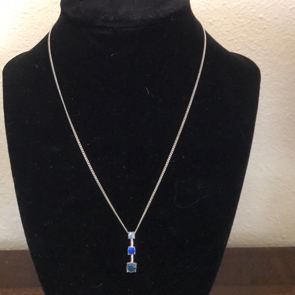 Blue Crystal Pendant and Silver Chain